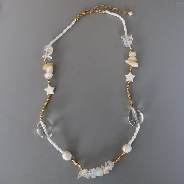 Girocollo Collana di perle di perle di conchiglia di perle naturali vintage per gioielli da donna Sfilata Party T Show Fancy Trendy Boho INS Japan
