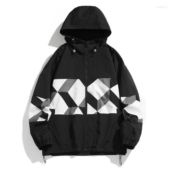 Herrenjacken Herbst Oversize Jacke Männer Gedruckt Muster Baggy Mantel Mode Koreanische Streetwear Mit Kapuze Oberbekleidung Windjacke Kleidung Tops