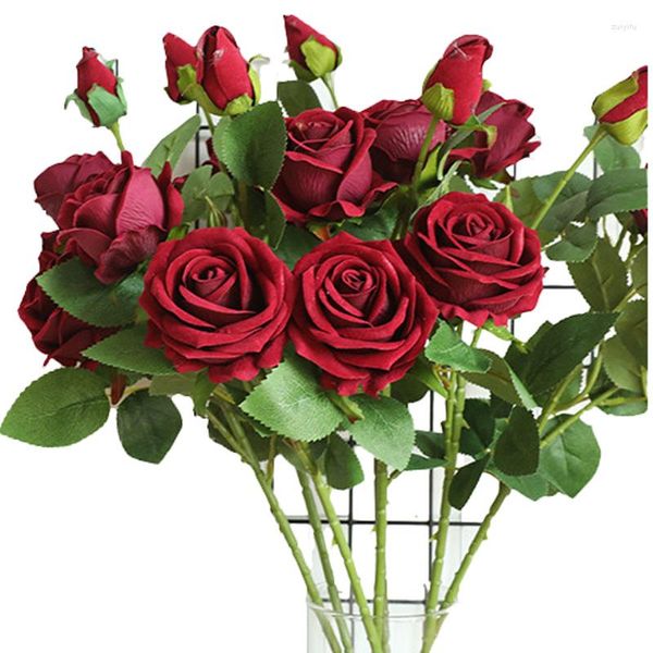 Fiori decorativi 2PCS Bouquet di rose artificiali Bella seta per decorazioni per la casa di nozze Fiore finto regalo di San Valentino