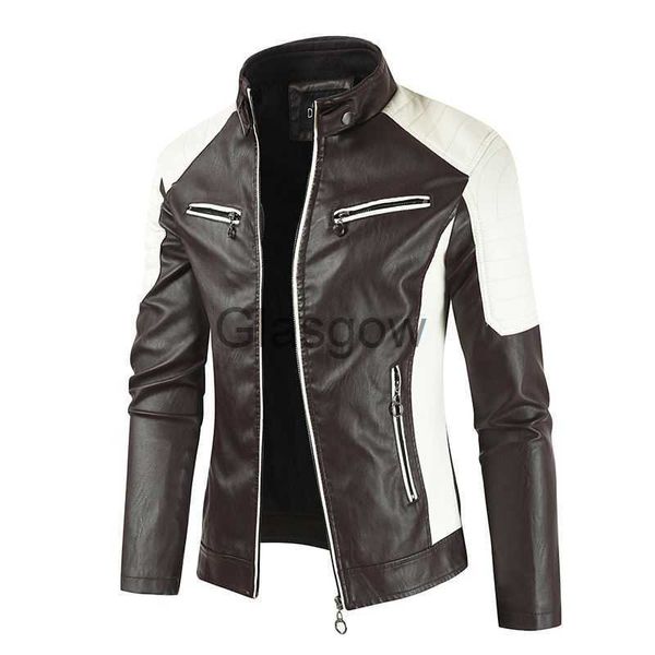 Vestuário de motocicleta Jaqueta de couro masculino Casaco bomber à prova d'água Quente Moda Emenda Vintage Colar de cavalgada Jaqueta longa preta Plus x0803