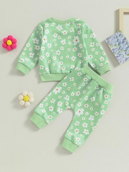 Completi di abbigliamento Set di vestiti per bambina Felpe a maniche lunghe Top Pantaloni Completi Regali 0-3 6 9 12 18 24 Mesi Stampa floreale