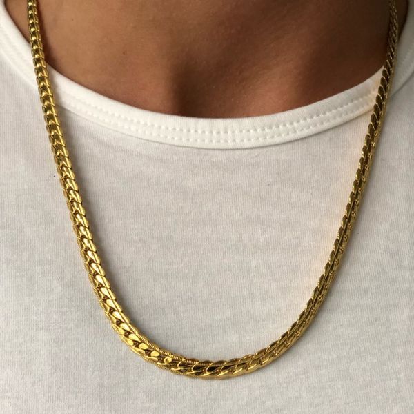 Anhänger Halsketten Punk 4 7mm Prägung Flache Schlangenkette Halskette Gold Silber Farbe Edelstahl Ketten Für Männer Frauen Modeschmuck 18 