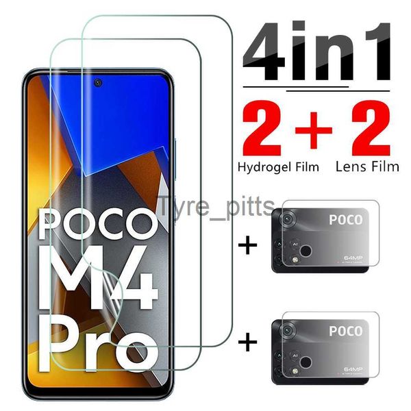 Protetores de tela de celular 4 em 1 filme de hidrogel para xiaomi poco m4 pro 4g protetor de tela para poco x3 x4 m3 m4 pro 5g f3 x3 nfc película protetora da lente da câmera x0803
