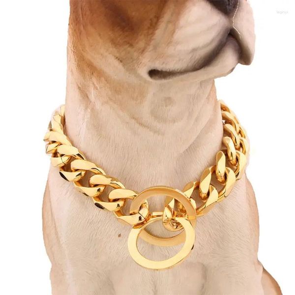 Hundehalsbänder, 15 mm Kette, Tweed, luxuriöses Rottweiler-Halsband, Gold/Schwarz, lang, für Training und Spaziergänge, Pit Bull Cuban