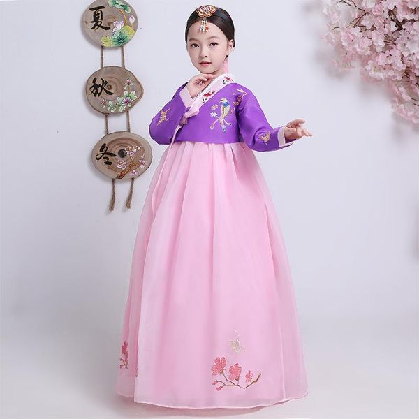 Abbigliamento etnico Ragazze Abito tradizionale coreano Minoranza popolare Antica Corea Hanbok Bambini Costume da ballo di corte per spettacoli teatrali