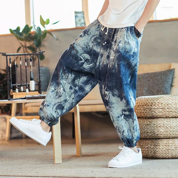 Männer Hosen Männer Vintage Grafik Druck Lose Kordelzug Tie-up Mittlere Taille Herren Hosen 2023 Frühling Sommer Streetwear lange Hose