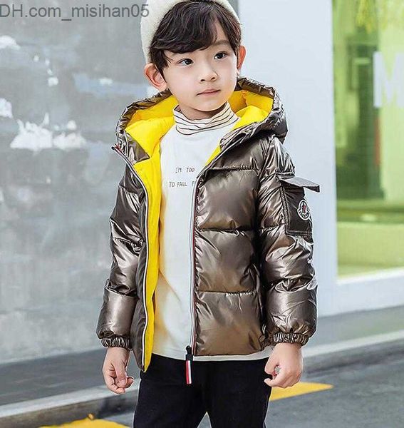 Вниз пальто новое детское пальто зимнее пиджак для детей Серебряное золото для мальчиков повседневные капюшон
