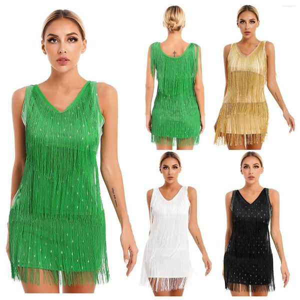 Roupas de palco femininas sexy vestido com borlas vestidos com franjas sem mangas clube noturno baile de formatura samba franja dança lápis melindrosa mini