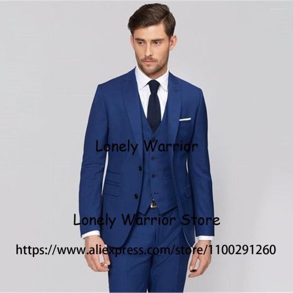 Erkekler Moda Kraliyet Mavi Mens İnce Fit Resmi Business Blazer 3 Parça Set Düğün Damat Smokin Terno Maskulino Ceket Yelek Pantolon