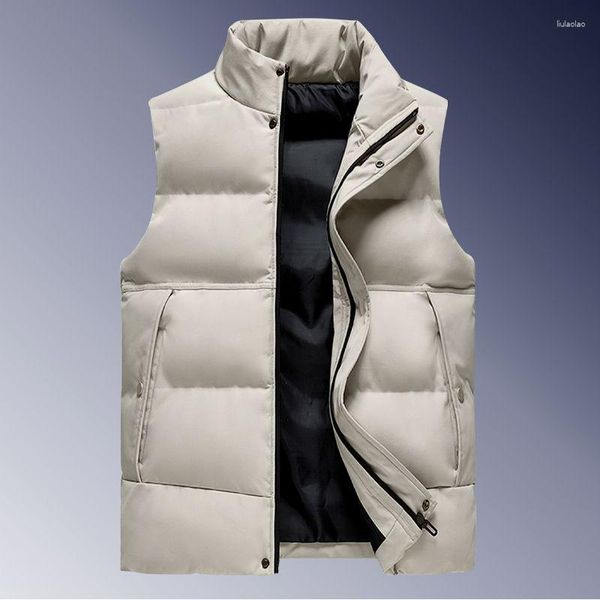 Gilet da uomo 2023 Autunno Inverno Gilet alla moda Cappotto Maschile Colletto alla coreana Giacca senza maniche Tinta unita Lavabile Slim Fit Cerniera Abbigliamento B41