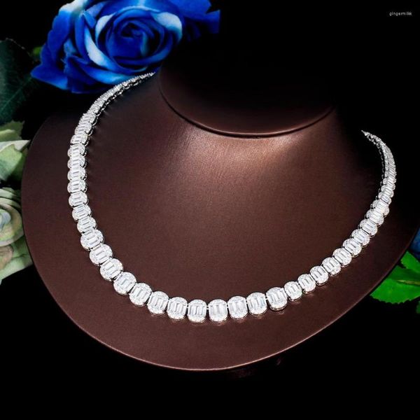 Ketten ThreeGraces Funkelnde Zirkonia Luxus Silber Farbe Geometrische CZ Link Kette Halskette Für Frauen Mode Party Schmuck PN153