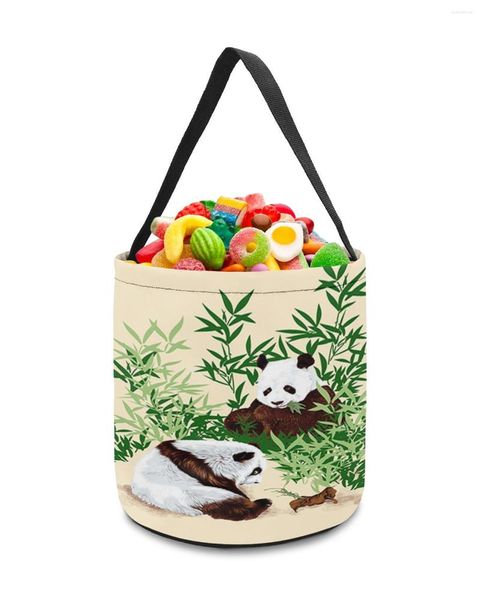 Borse portaoggetti Panda cinese Cesto di animali di bambù Secchiello per caramelle Cesto portatile per borsa da casa per giocattoli per bambini Forniture per decorazioni per feste