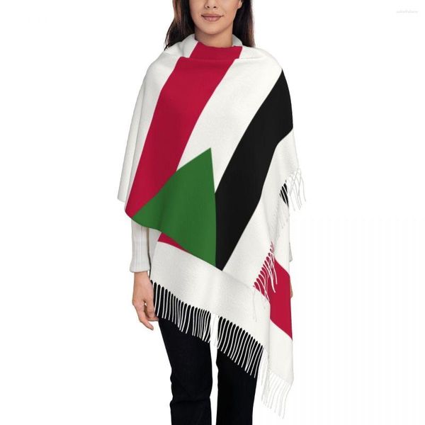 Cachecol Feminino Bandeira do Sudão Pashmina Xale Envoltório com Franja Cachecol Longo Grande