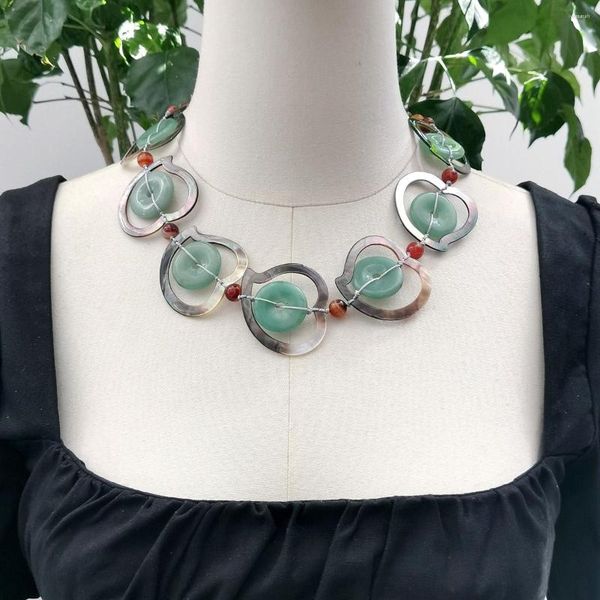 Girocollo Lii Ji Real Stone Marrone Colore verde Collana da donna 54cm Avventurina Shell Agate Gioielli Regalo Stock Vendita