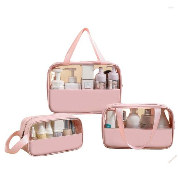 Sacos de cosméticos viagem à prova d'água portátil para mulheres bolsa de armazenamento pu bolsa de higiene feminina organizador de maquiagem pvc estojo de beleza