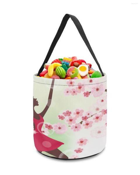 Aufbewahrungstaschen Balletttänzerin Mädchen Rosa Blume Schmetterling Dekor Spielzeug Korb Süßigkeiten Tasche Geschenke für Kinder Tote Tuch Partybevorzugung