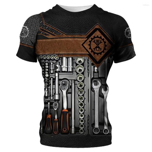 Erkek Tişörtleri Yaz Makinesi T-Shirts Fashion Mechanic 3d Tüm Baskı Üstleri Unisex Gevşek Sokak Giyim Sıradan Spor Gömlek 6xl