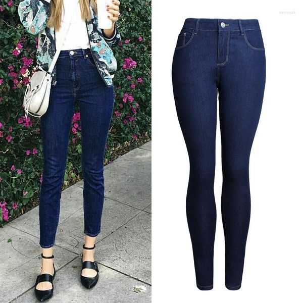 Jeans feminino azul escuro Mulheres magras de primavera calças de outono sexy push up a cintura alta fit fities ladrinhas de jeans de jeans casuais