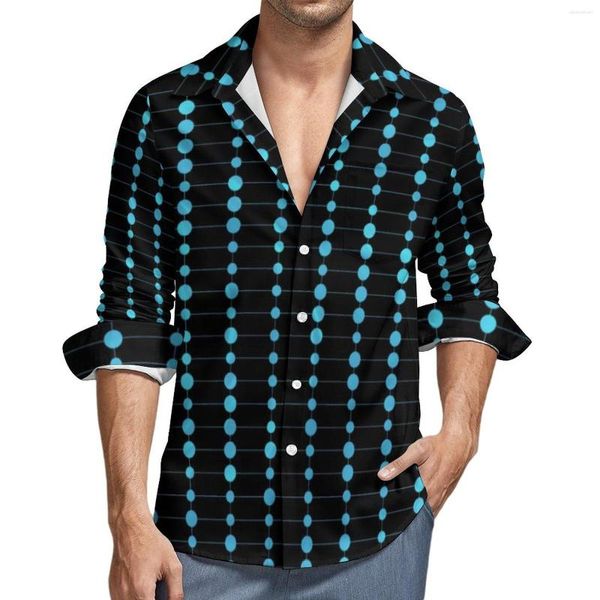 Camisas Casuais Masculinas Pontos E Listras Azuis Estilo de Rua Camisa Masculina Arte Moderna Moda Primavera Blusas Manga Comprida Gráfico Roupas Grandes