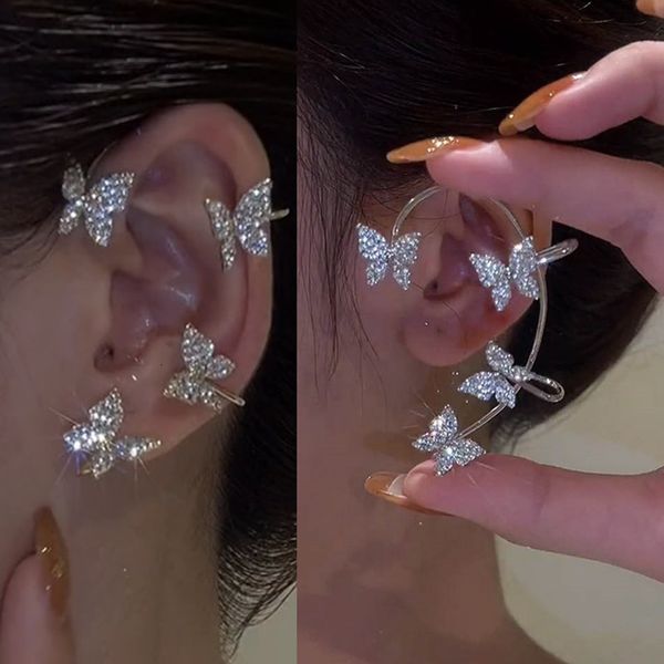 Ear Cuff Ouro Prata Cor Metal Borboleta Clipes Sem Perfuração Para Mulheres Brilhante Zircão Clipe Brincos Jóias De Casamento 230802