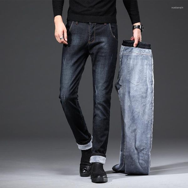 Jeans Masculino 2023 Outono e Inverno Fino Velo Elástico Grosso Versão Coreana da Moda Pequeno Cowboy Reto