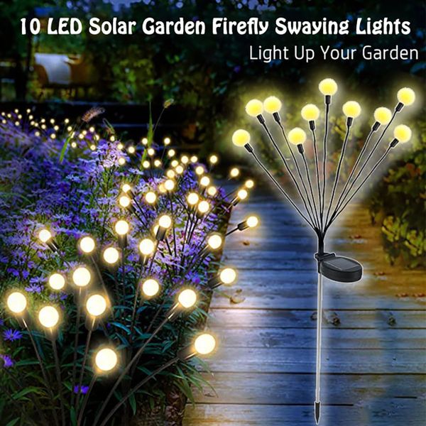 Decorações de jardim Luzes vaga-lumes solares ao ar livre à prova d'água Led Lâmpada de gramado de jardim Swing by Wind Light Sun Powered Landscape Courtyard Pátio Decoração 230802