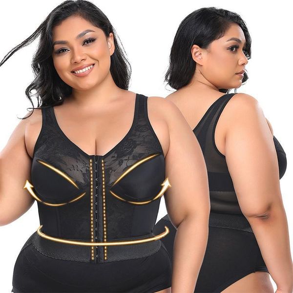 Modelador de cintura modelador de corpo feminino 3 em 1 sutiã cintura bodysuit corretor de pose push-up roupa íntima emagrecimento body bainha abdominal regata renda S-5XL 230802