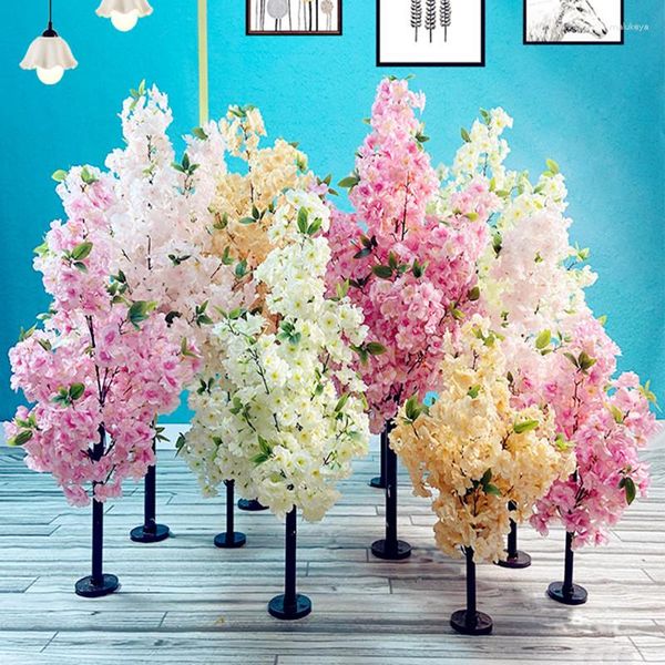 Flores decorativas 1M1PCS Simulação de flor de cerejeira Festival de votos de casamento Falso interior Desktop Decoração de sala de estar Árvores de pêssego