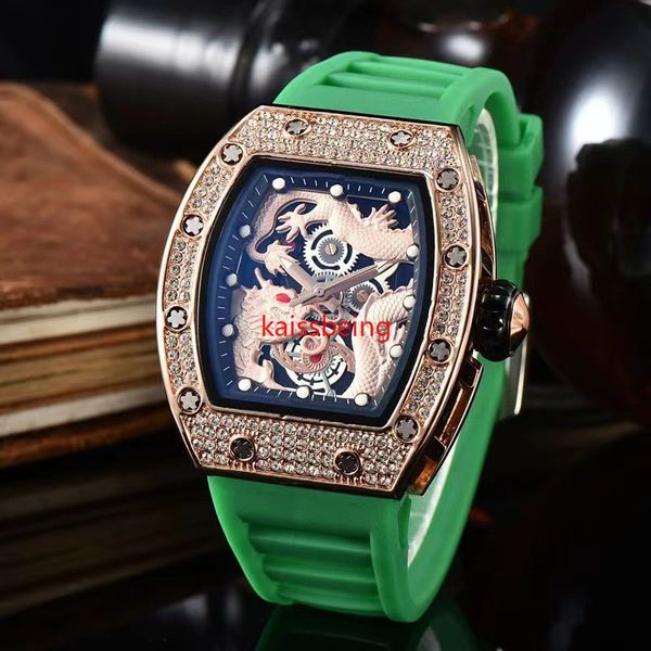 Orologio multifunzione automatico a 3 pin Orologio da uomo Top Luxury da uomo Glow-in-the-dark Dragon Print con diamanti S18