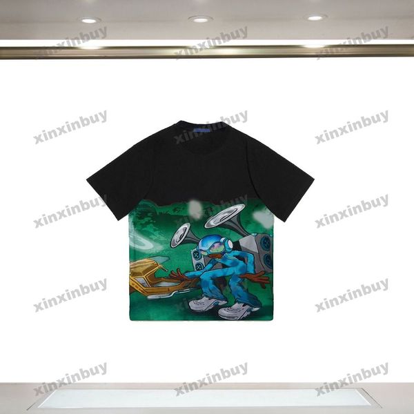 xinxinbuy Männer Designer T-Shirt 23SS Paris Graffiti Menschen Drucken Kurzarm Baumwolle Frauen Weiß Blau Grün S-XL