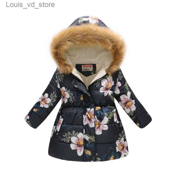 Casaco de penas novo para crianças com capuz de pelúcia moda retrô com estampa de leopardo jaqueta de neve para menino jaqueta de inverno roupas infantis quentes T230803