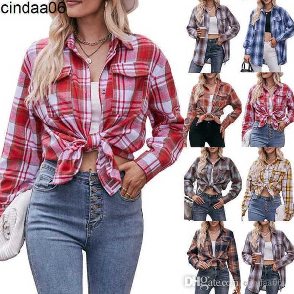 Camisa xadrez feminina primavera e outono novas blusas de grife casuais fashion oversize soltas camisas de manga comprida