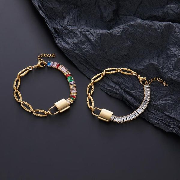 Pulseira feminina romântica com zircônia cúbica cadeado ajustável cor dourada pulseiras femininas delicadas joias para presente