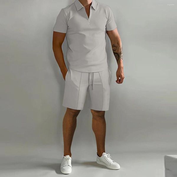 Tute da uomo Camicia estiva a maniche corte con risvolto sottile Pantaloncini sportivi Tuta da jogging casual solida in 2 pezzi