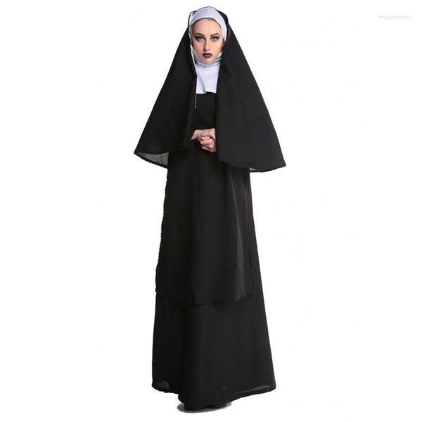 Abbigliamento etnico Gioco di ruolo di Halloween Abito da suora Abito clericale nero Abiti Cosplay di padre Maria