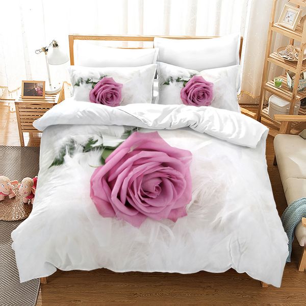 Set di biancheria da letto Pink Rose Set Fashion Romantic Home Textile Single Double Size Per Coppia Donna Ragazze Bedroom Decor Fiori Copripiumino 230802