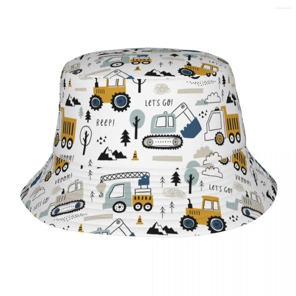 Berets Trendy Cartoon Lkw Bagger Bob Hüte Frau Faltbare Outdoor Bagger Krane Ausrüstung Angeln Caps Reise Kopfbedeckungen