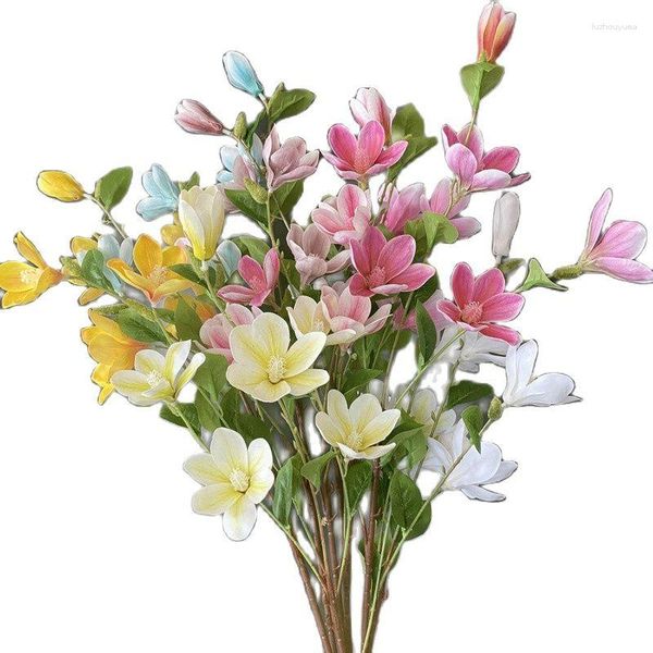 Dekorative Blumen Ein künstlicher Magnolienzweig Denudata Zweig 7 Köpfe 3D-Druckeffekt Künstlicher YulanTree-Stiel für Hochzeitsmittelstücke Blumen