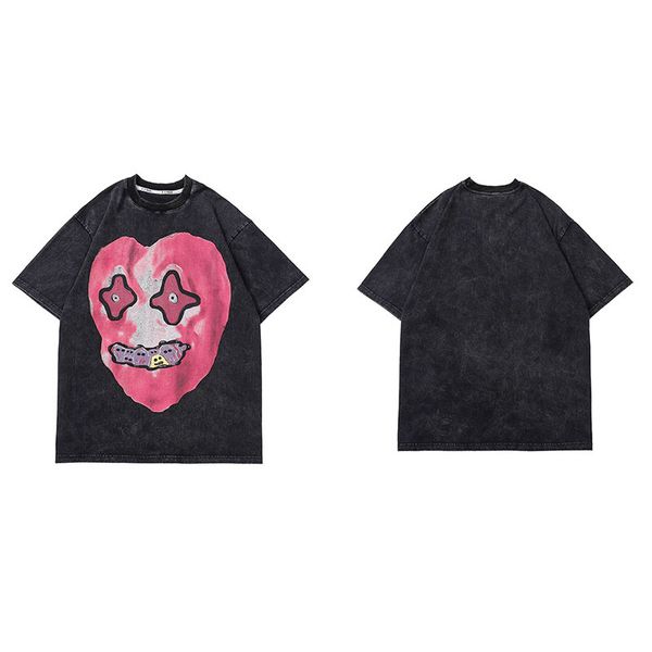 Camiseta masculina hip hop camiseta manga curta estampada de coração de algodão