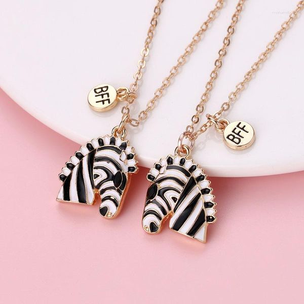 Correntes Luoluobaby 2 pçs/set Esmalte Fofo Zebra Animais Pingente Amigo Colar Para Meninas BFF Amizade Jóias Presentes