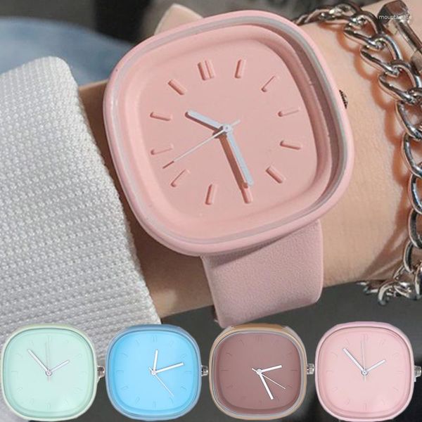 Relógios de pulso Sdotter Summer Candy Colors Relógios femininos coreanos Marca Relógios de quartzo quadrados Moda feminina Couro PU Luxo Simples Relógio de pulso