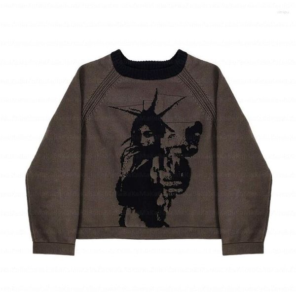 Kadın Sweaters Gotik kazak unisex kadınlar hip hop sokak kıyafeti harajuku y2k büyük boy kazak vintage melek yükseltiyor silah örgü pamuk