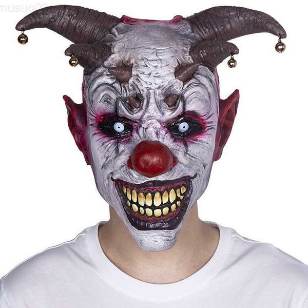 Maschere per feste Maschera da clown malvagio Horror Villian Slasher Circo Carnevale Halloween Party Jester Costume Puntelli L230803