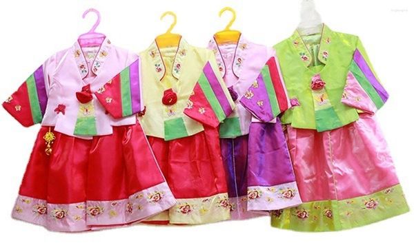 Ethnic Clothing Hanbok Girl Summer Simulation Silk Roses Colorful Sleeves Dress Festival Costumes