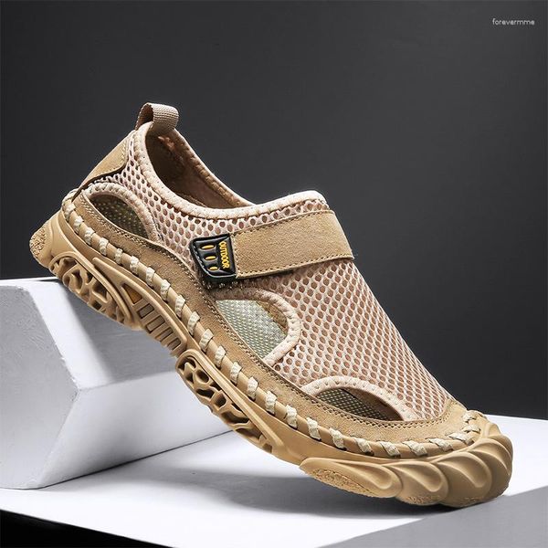 Andar Sandálias Masculino Malha Moda Verão Plataforma Sapatos de Praia Tornozelo Casual Masculino Chinelos Casual Luxo Esporte Ao Ar Livre Plano Caminhada