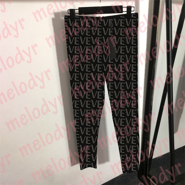 Leggings com letras de strass brilhantes femininas esportivas calças de ioga de alta elasticidade pretas calças justas leggings fitness respiráveis