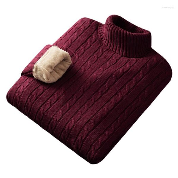 Maglioni da uomo Maglione a collo alto rosso per uomo Pullover addensato e felpato Tendenza invernale Vestibilità slim Stile pigro Maglia Taglia M -3XL