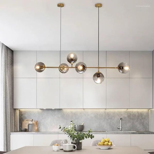 Lampadari Lampadario moderno in vetro a led Illuminazione Decorazione nordica Cucina Sala da pranzo Soffitto Lampada a sospensione nera Apparecchi per la casa