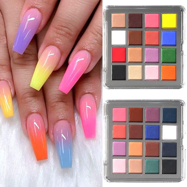 Unha Glitter 16 Cores Neon Pigment Powder Set Para Unhas Gradient Design Fine Violet Pink Esfregando Pó Suprimentos Profissionais GLJBF 230802