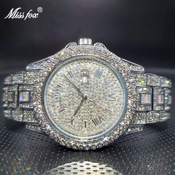 Relogio Masculino Luxus MISS Ice Out Diamant Uhr Multifunktions Tag Datum Einstellen Kalender Quarz Uhren Für Männer Dro 220325